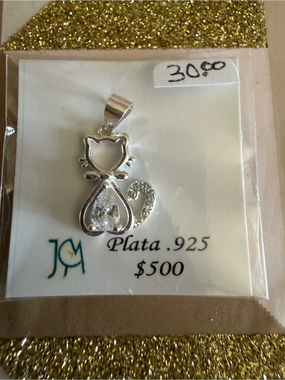 Silver Cat Pendant Necklace - White/Silver